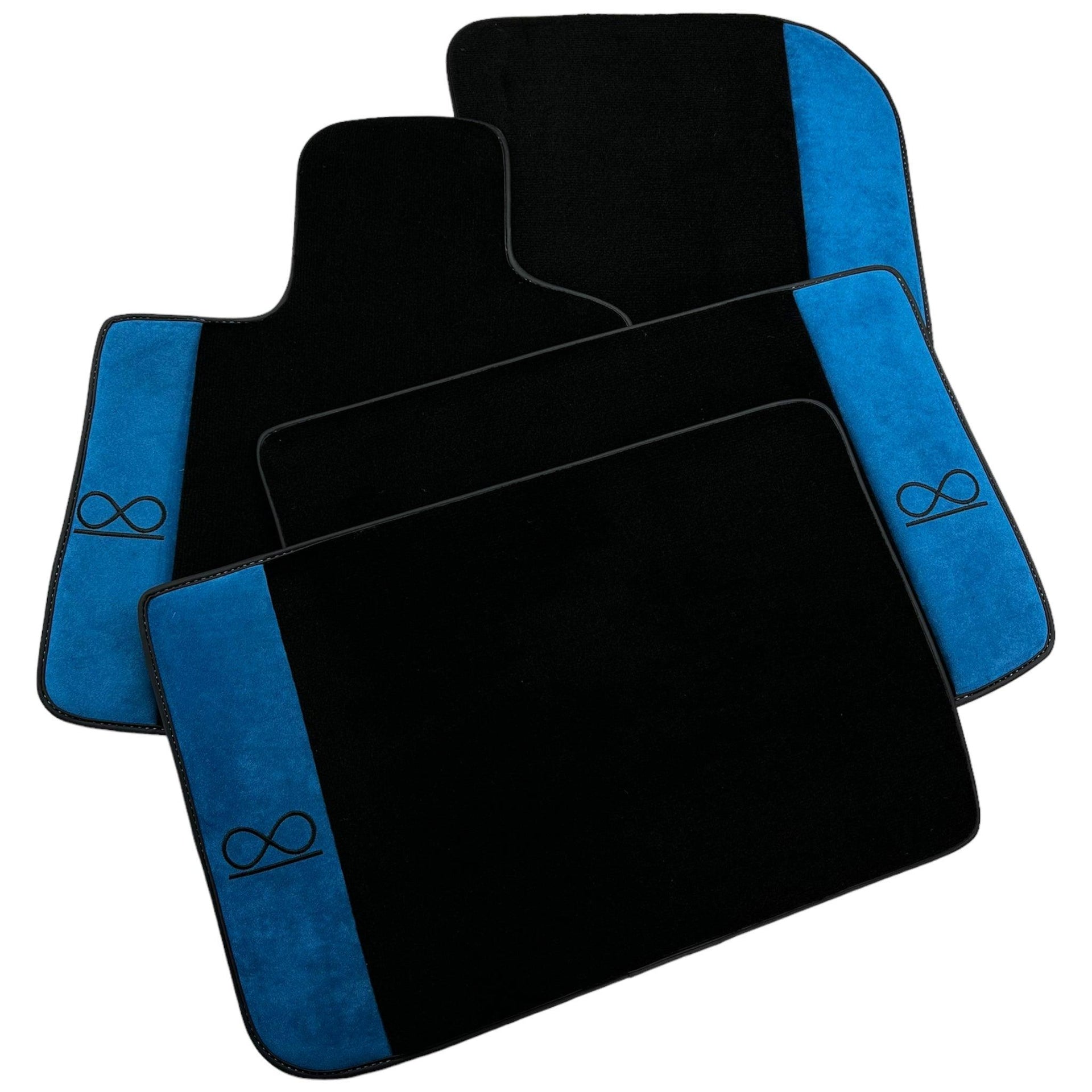 Black Floor Mats For Rolls Royce Black Badge Cullinan Blue Alcantara Leather - AutoWin