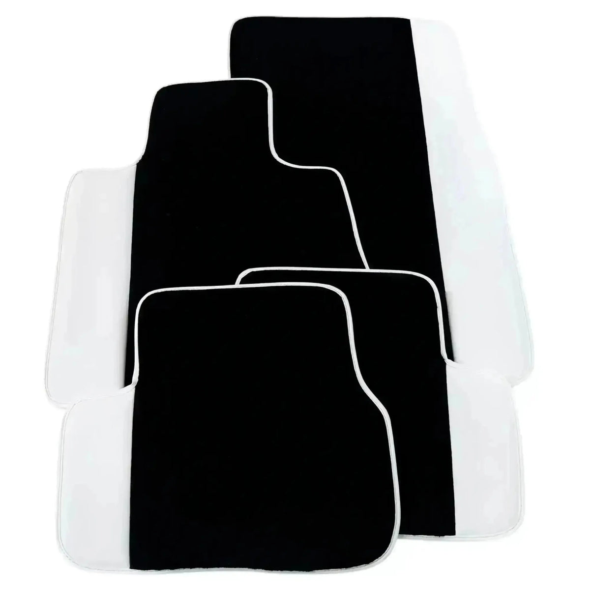Black Floor Mats for Rolls Royce Ghost Series I (2010-2020) with White Leather | White Trim