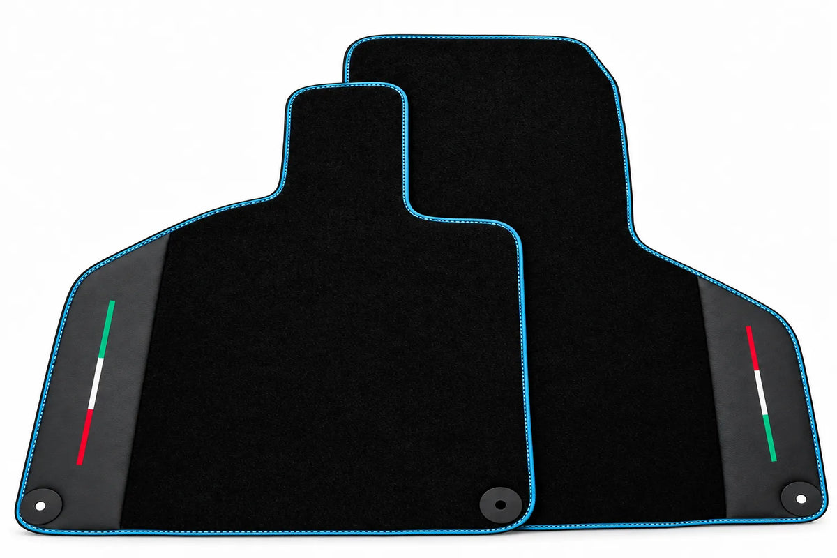 Black Floor Mats with Leather for Lamborghini Huracan (2014-2023) - Italian Edition Light Blue trim