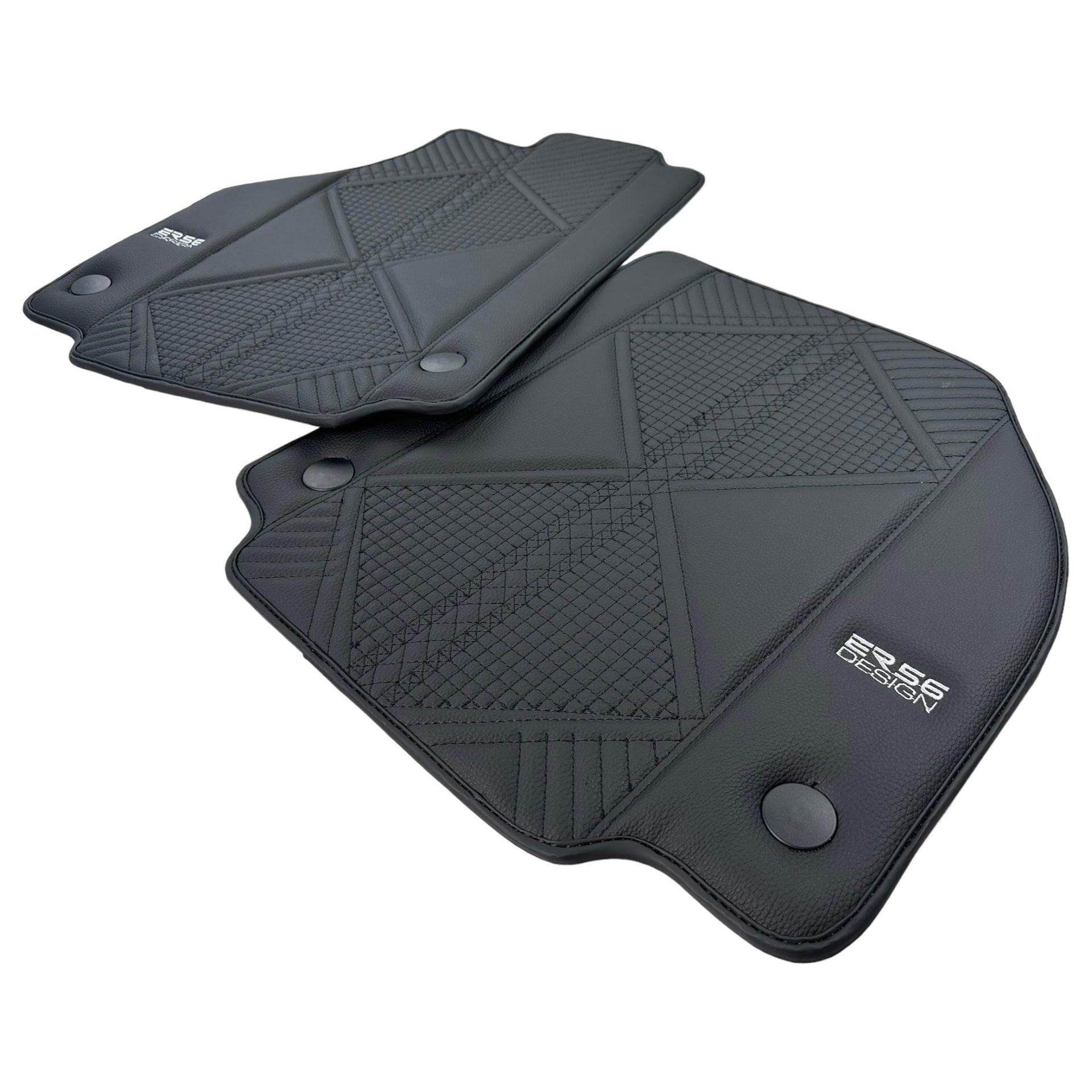 Black Leather Floor Mats For Ferrari 488 GTB (2016-2022) ER56 Design - AutoWin