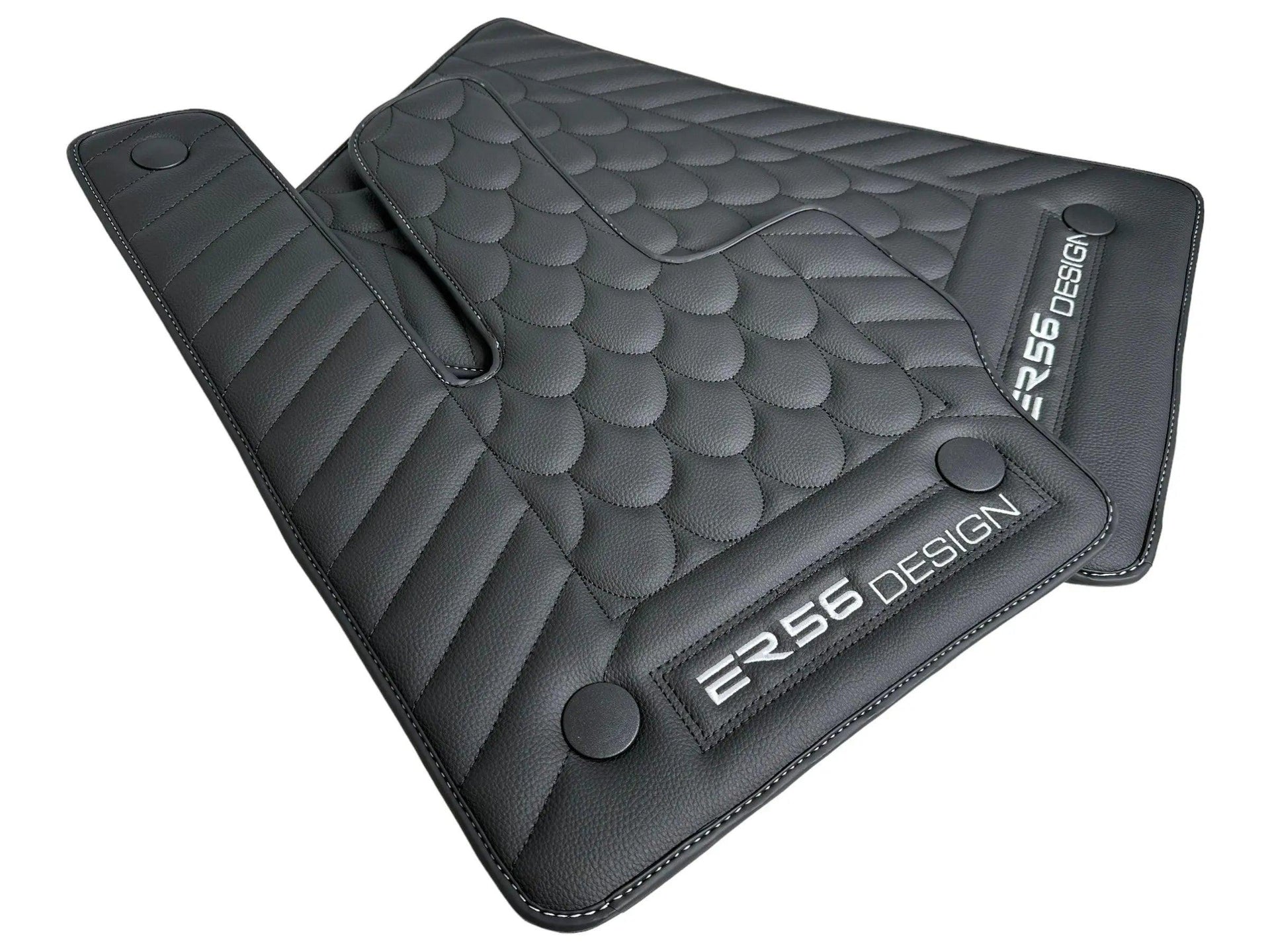 Black Leather Floor Mats For Mercedes-Benz G Class W461 (1979-2008) ER56 Design - AutoWin