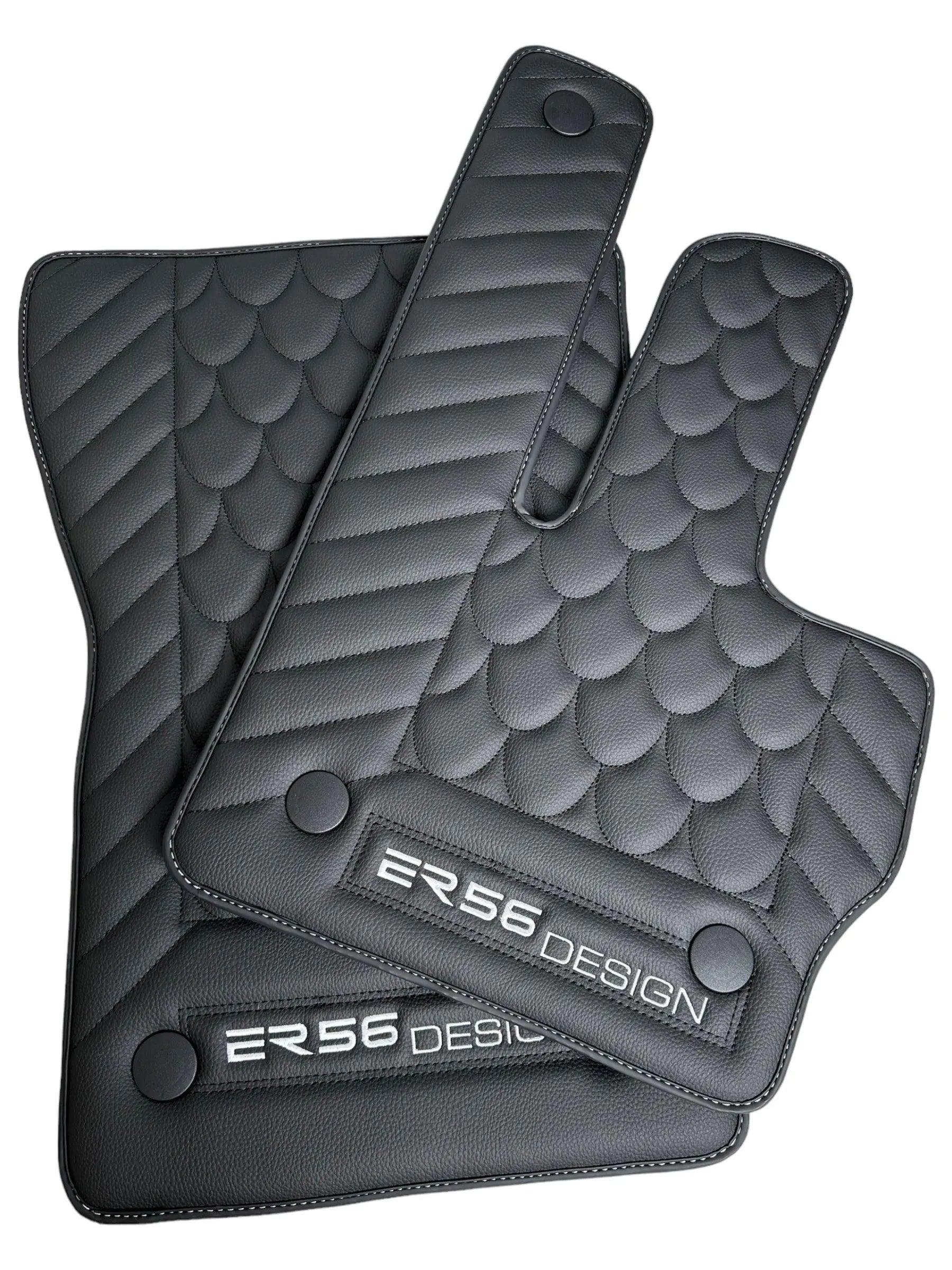 Black Leather Floor Mats For Mercedes-Benz G Class W461 (1979-2008) ER56 Design - AutoWin