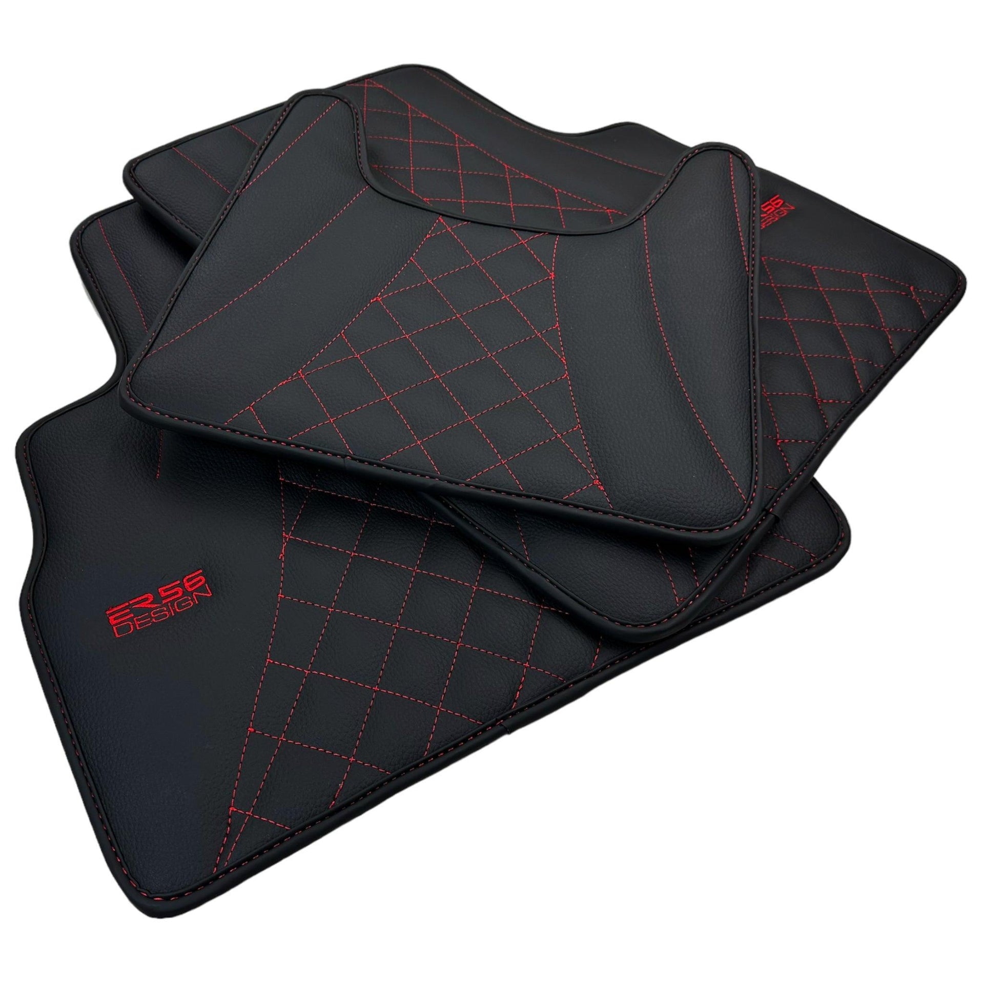 Black Leather Floor Mats for Mercedes-Benz G Class W463 2019-2022 ER56 Design - AutoWin