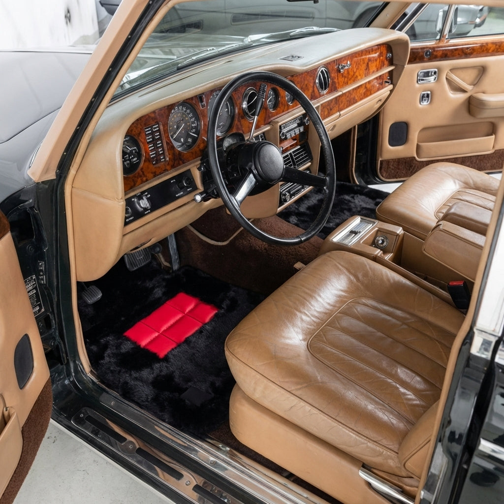 Black Sheepskin Floor Mats for Rolls Royce Wraith (2013–2023) Various Leather Colors