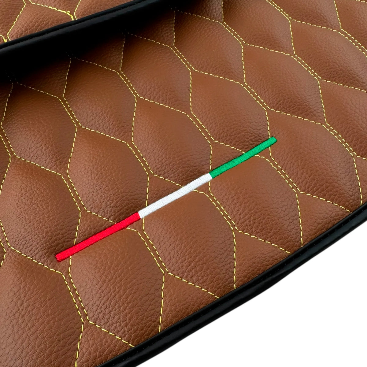 Brown Leather Viper Hex Pattern Floor Mats for Ferrari Purosangue (2023-2027) with Italian Flag