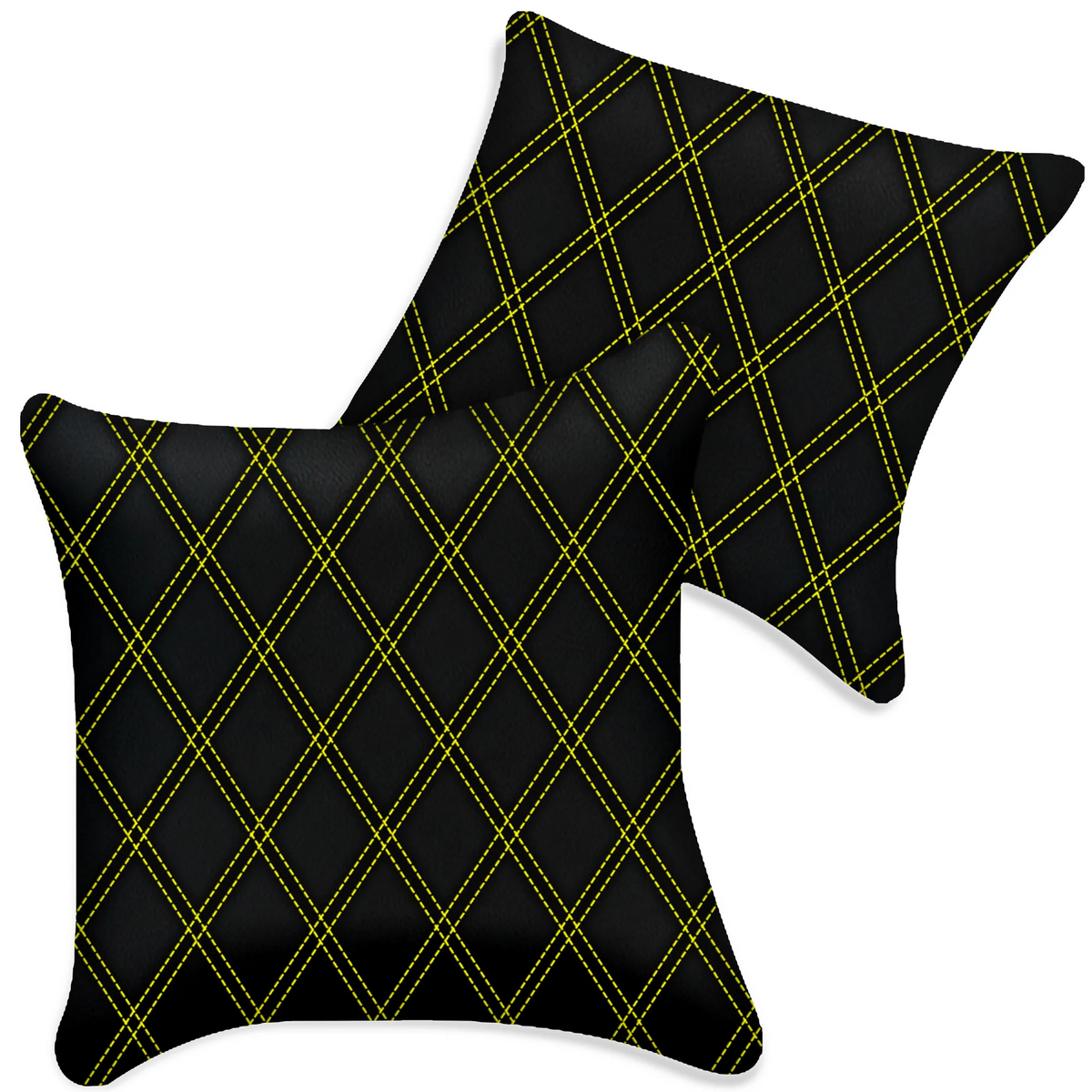 Customizable Black Leather Pillows Set of 2 for All Vehicles | Double Diamond Pattern