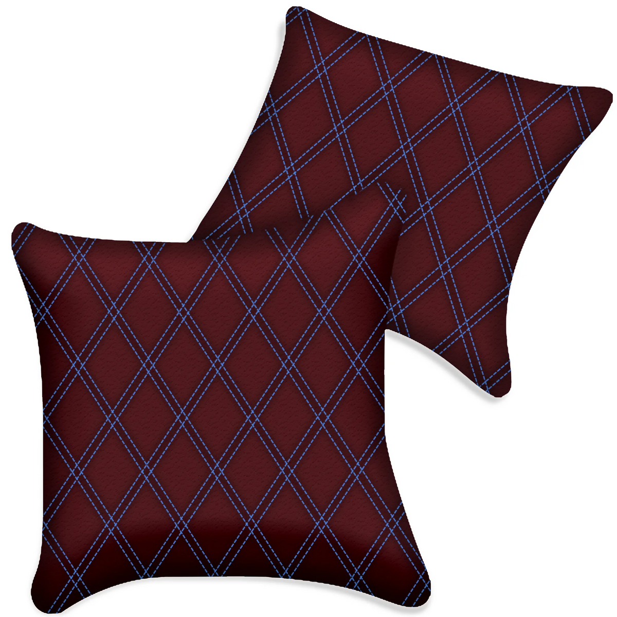 Customizable Dark Red Leather Pillows Set of 2 for All Vehicles | Double Diamond Pattern