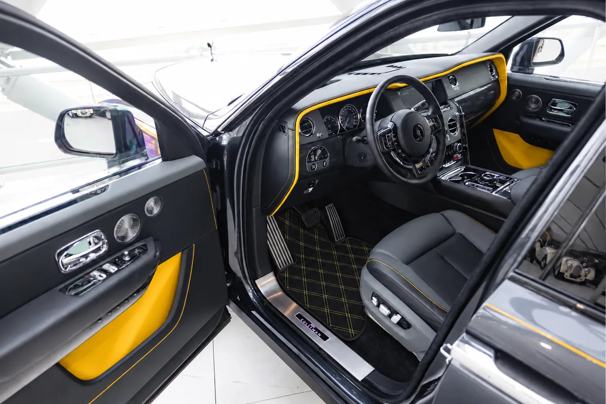 Customizable Leather Floor Mats with Double Diamond Pattern for Rolls Royce Cullinan (2018-2025) inside the vehicle