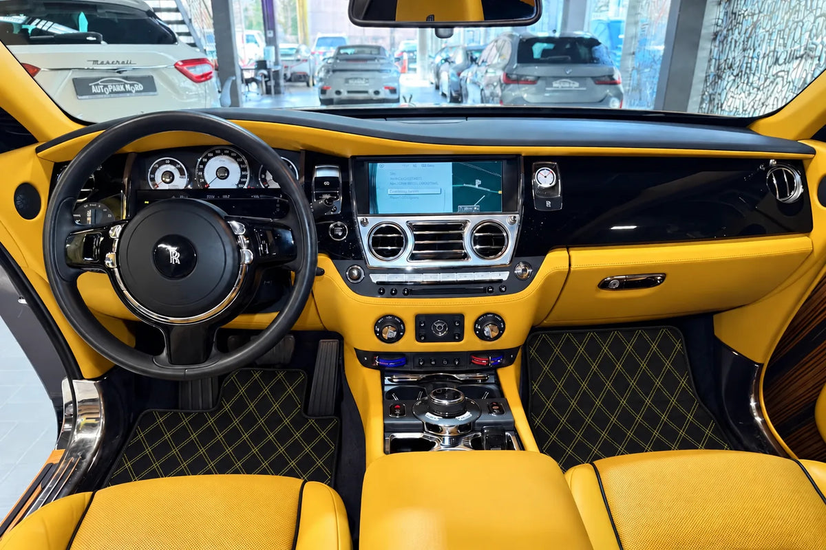 Customizable Leather Floor Mats with Double Diamond Pattern for Rolls Royce Wraith (2013–2023) inside the vehicle