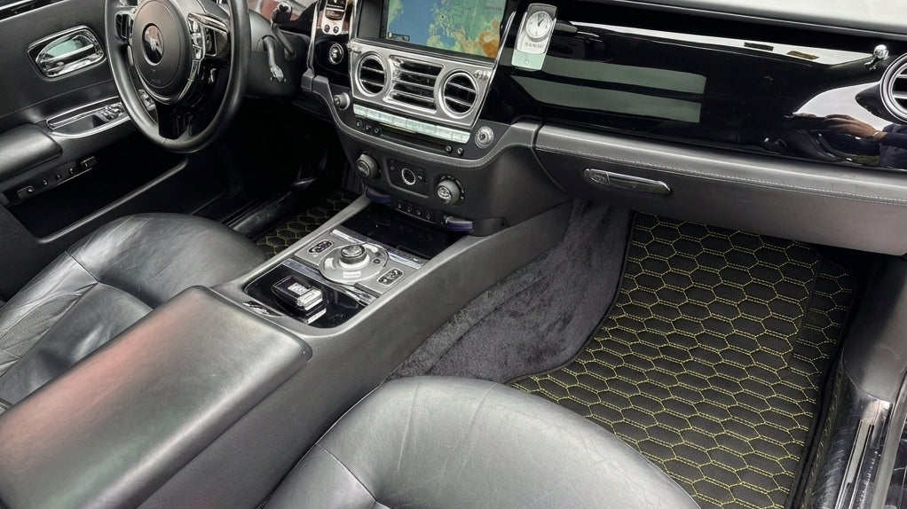 Customizable Leather Floor Mats with Interlaced Hex Pattern for Rolls Royce Ghost Series I (2010–2020)