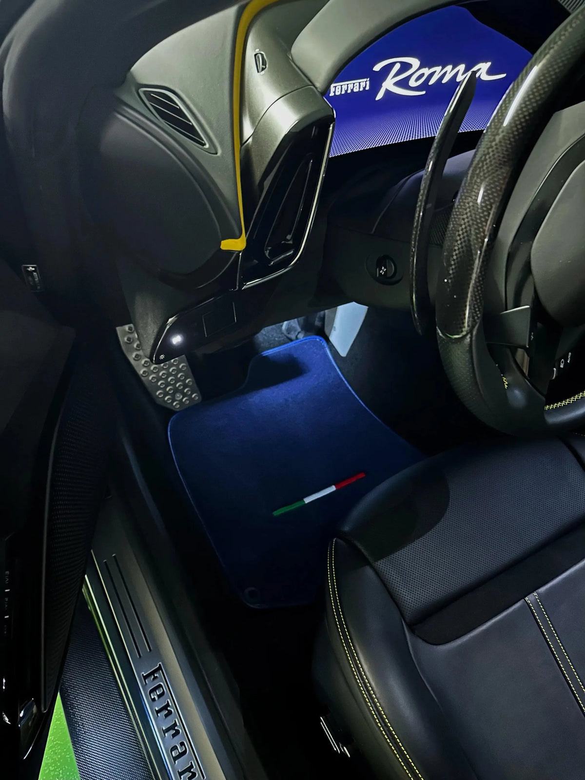 Dark Blue Floor Mats For Ferrari Roma (2021-2027) Italian Edition - AutoWin