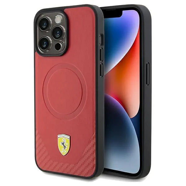 Ferrari Carbon Metal Logo MagSafe Hardcase for iPhone 15 Pro Max 6.7" - AutoWin