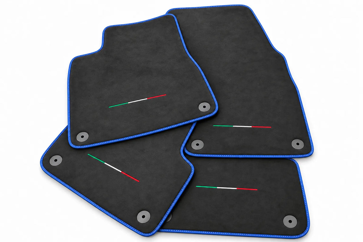 Floor Mats For Lamborghini Urus Alcantara Leather With Yellow Stitching Blue trim