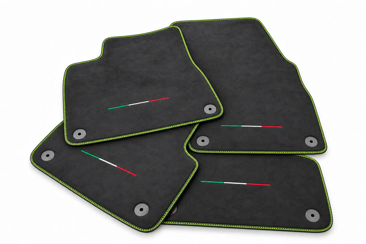Floor Mats For Lamborghini Urus Alcantara Leather With Yellow Stitching Green trim