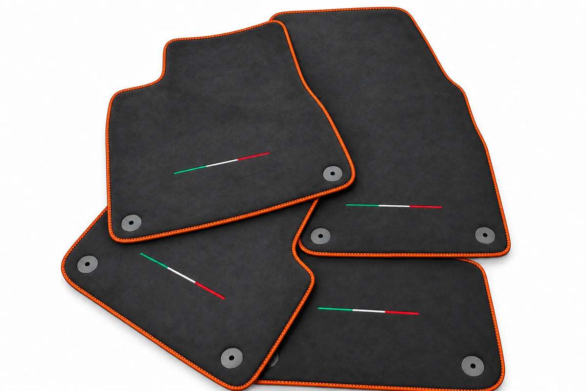 Floor Mats For Lamborghini Urus Alcantara Leather With Yellow Stitching Orange trim