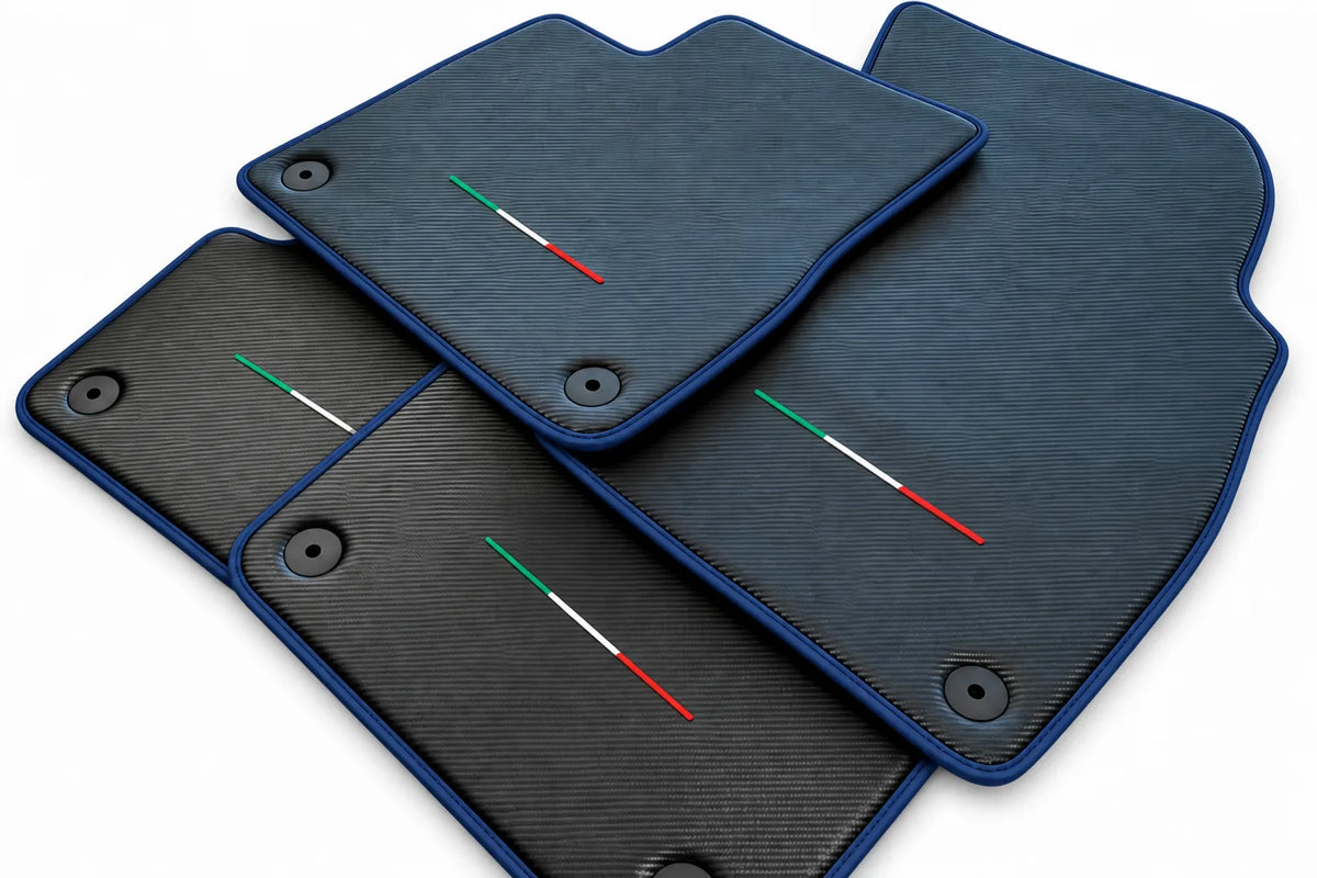 Floor Mats For Lamborghini Urus Carbon Leather Tailored Orange Trim Dark Blue trim