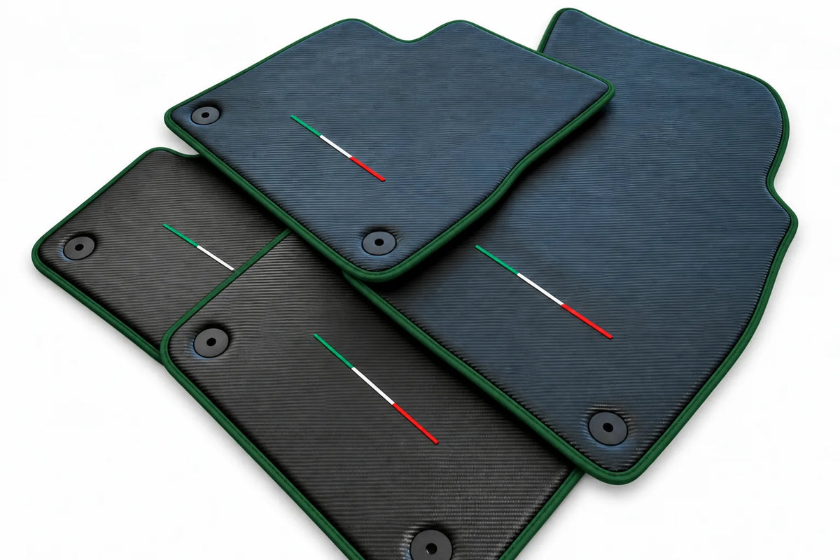Floor Mats For Lamborghini Urus Carbon Leather Tailored Orange Trim Dark Green trim