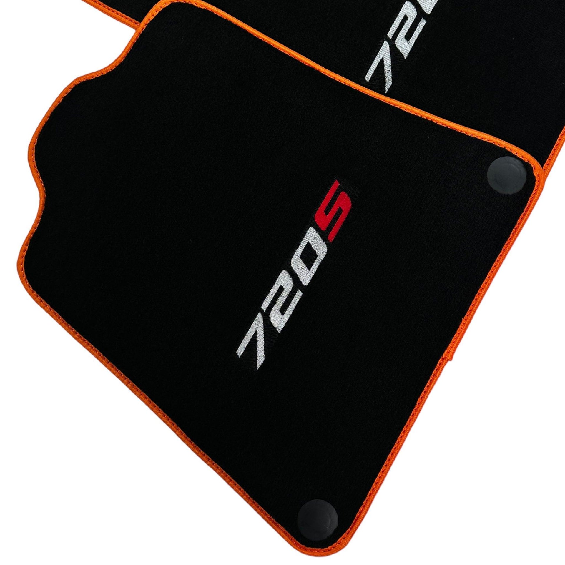 Floor Mats For McLaren 720S Black Tailored With Orange Trim - AutoWin