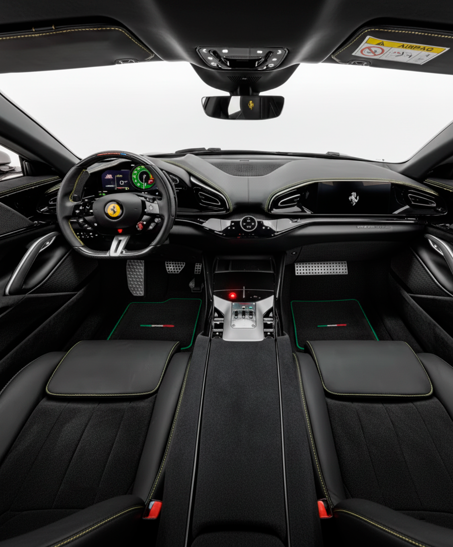 Black Floor Mats for Ferrari Purosangue with Green Trim | Italian Edition - AutoWin