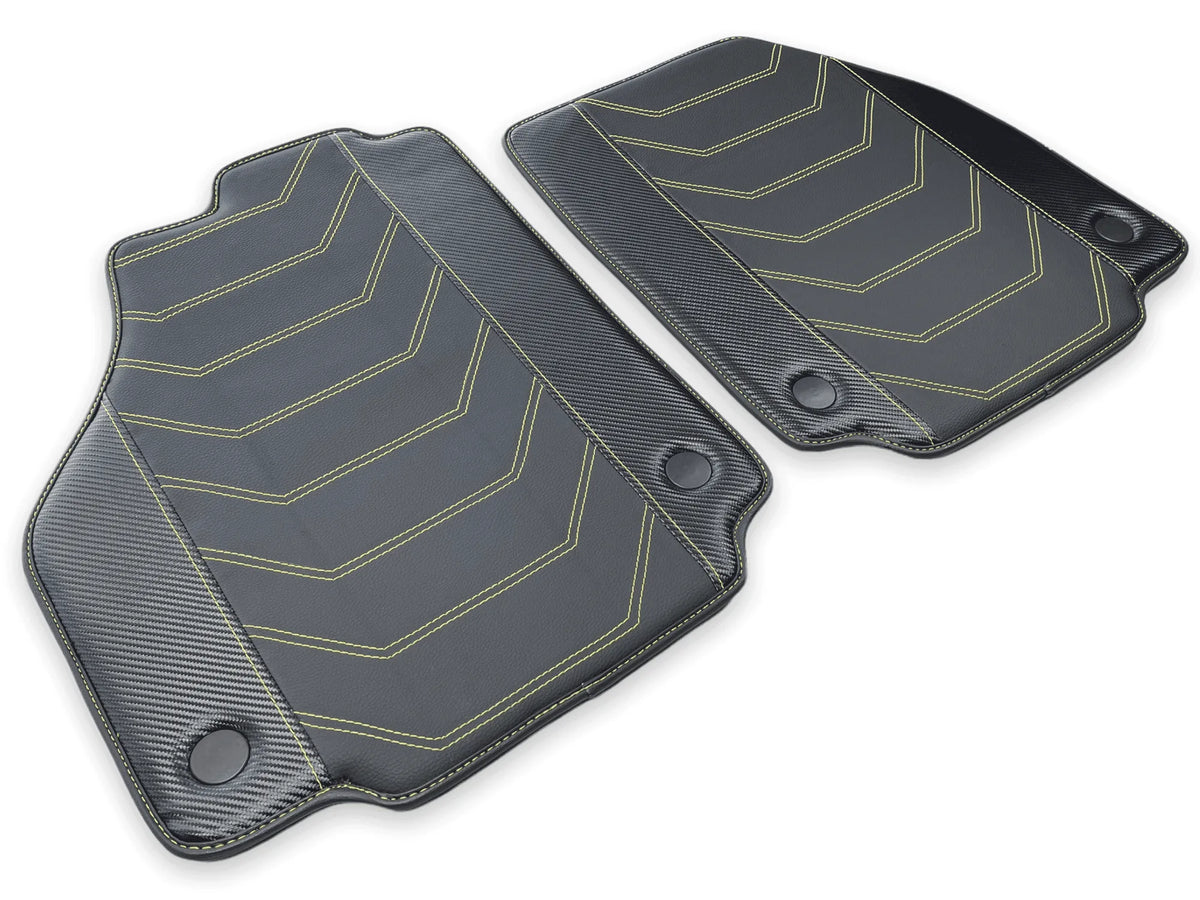 Leather Floor Mats For Ferrari 458 Spider 2012-2015 Black With Yellow Sewing