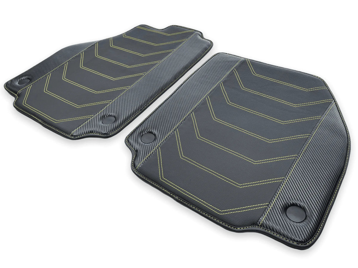 Leather Floor Mats For Ferrari 458 Spider 2012-2015 Black With Yellow Sewing