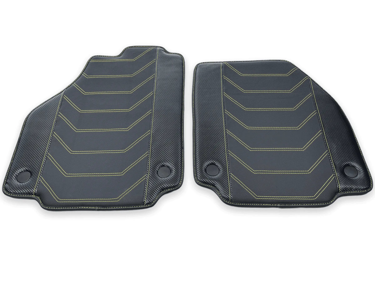 Leather Floor Mats For Ferrari 458 Spider 2012-2015 Black With Yellow Sewing