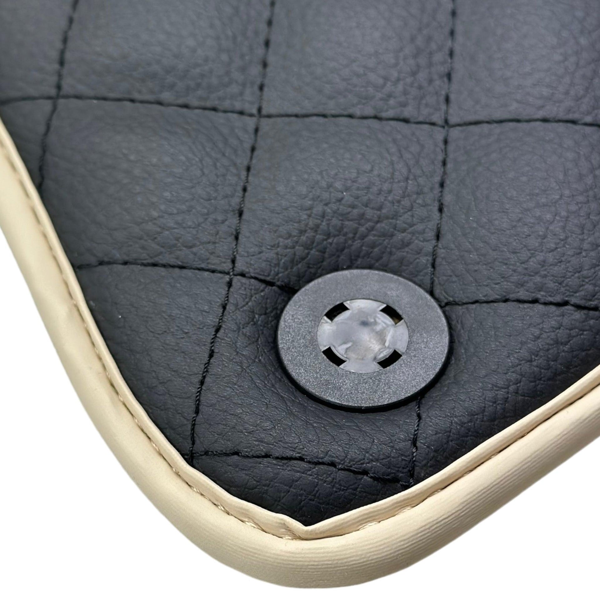 Leather Floor Mats for Ferrari California T (2015-2018) Black Sewing ER56 Design | Beige Trim - AutoWin