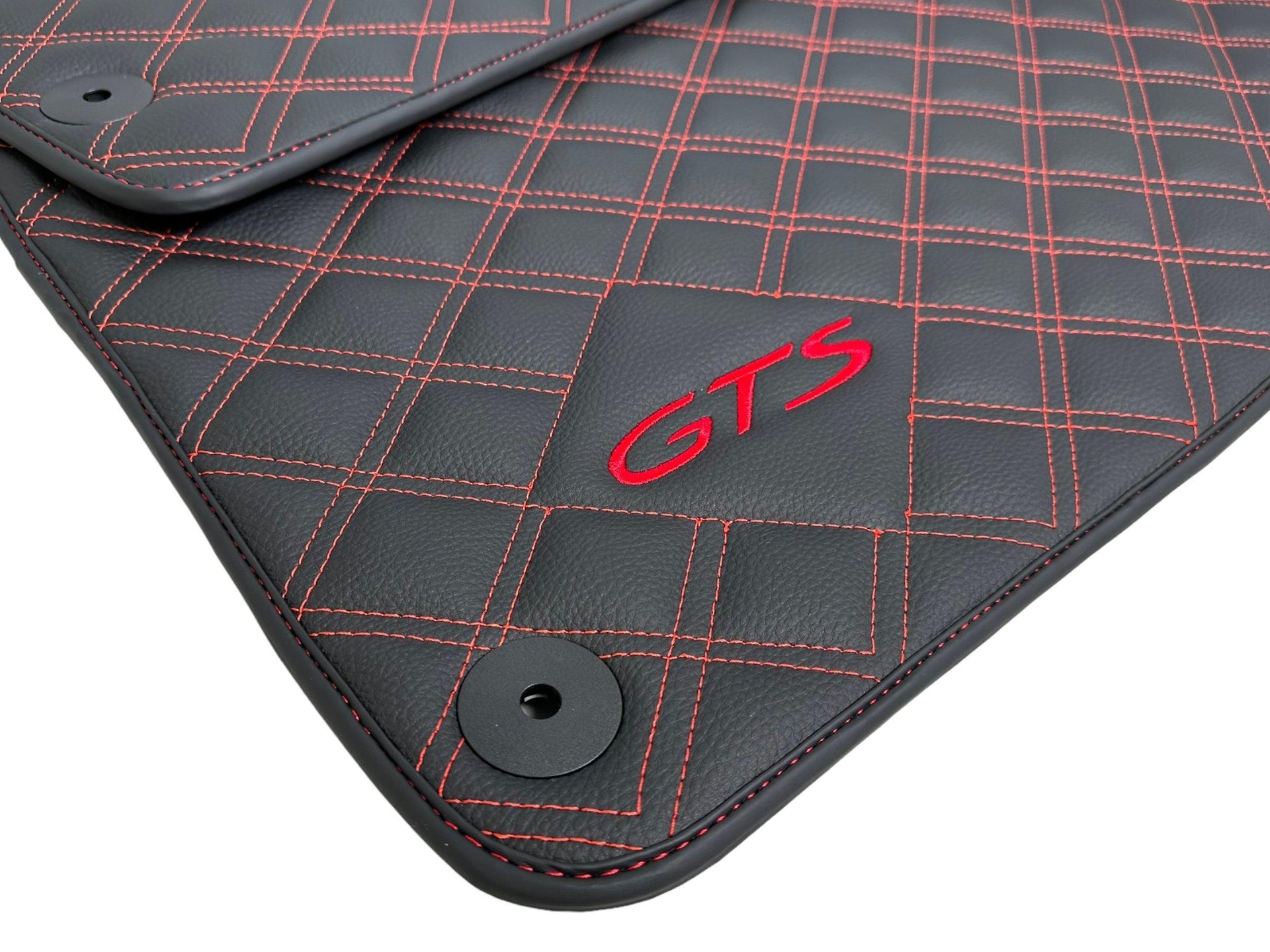 Leather Floor Mats for Porsche Cayenne GTS (2010-2018) Red Sewing - AutoWin