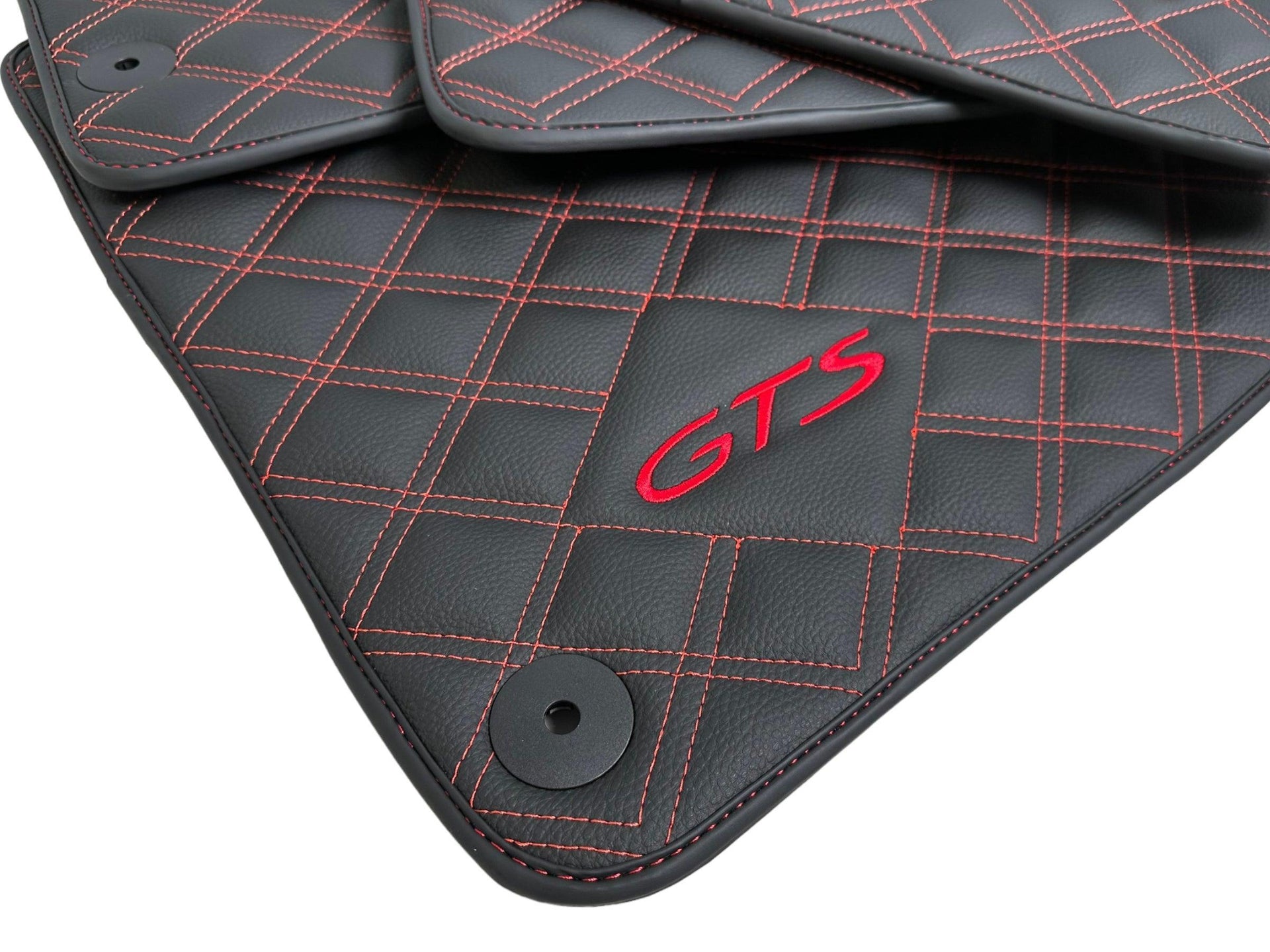 Leather Floor Mats for Porsche Cayenne GTS (2010-2018) Red Sewing - AutoWin