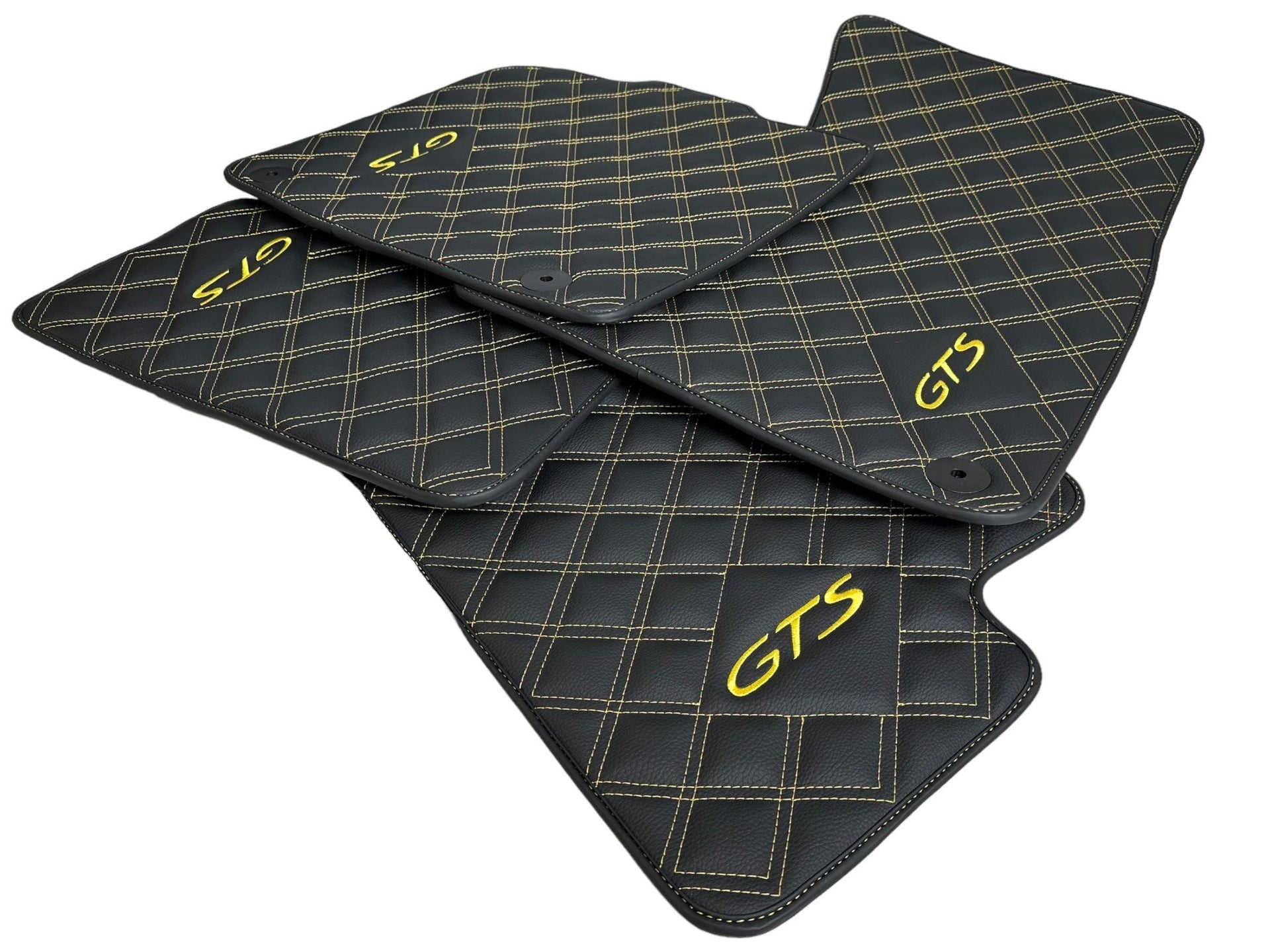 Leather Floor Mats for Porsche Cayenne GTS (2010-2018) Yellow Sewing - AutoWin