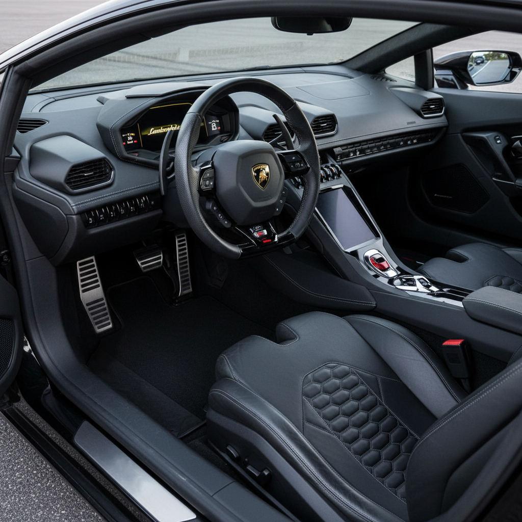 Tapis de voiture noir pour Lamborghini Huracan STO avec cuir noir | Édition italienne - AutoWin.EU
