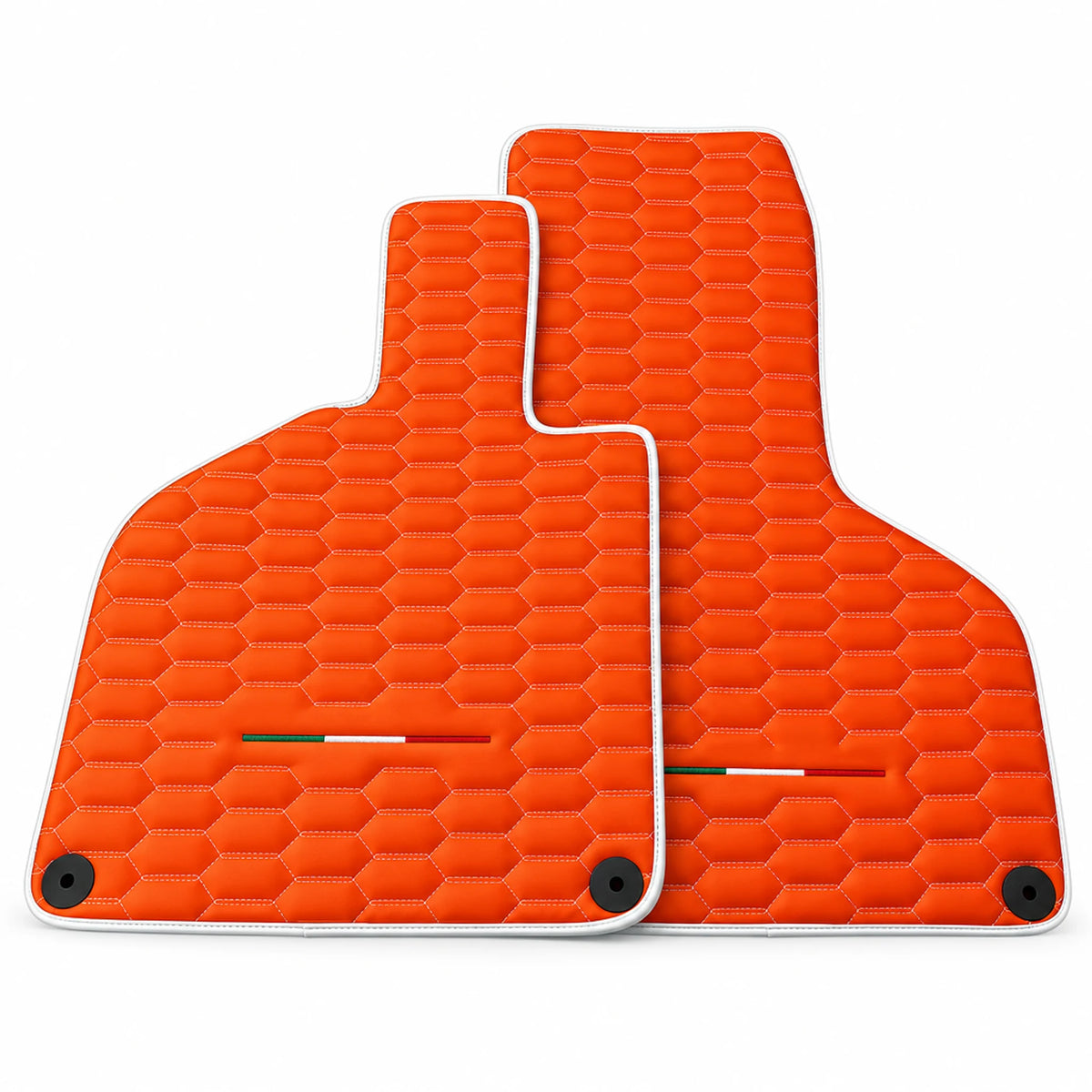 Orange Leather Floor Mats for Lamborghini Huracan with Italian Flag | White Trim