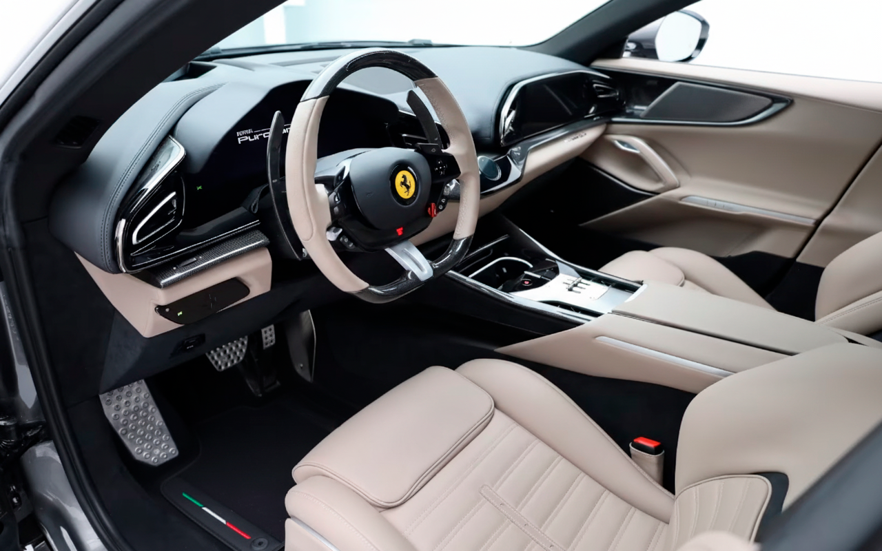 Black Floor Mats for Ferrari Purosangue with Leather and Beige Trim | Italian Edition - AutoWin