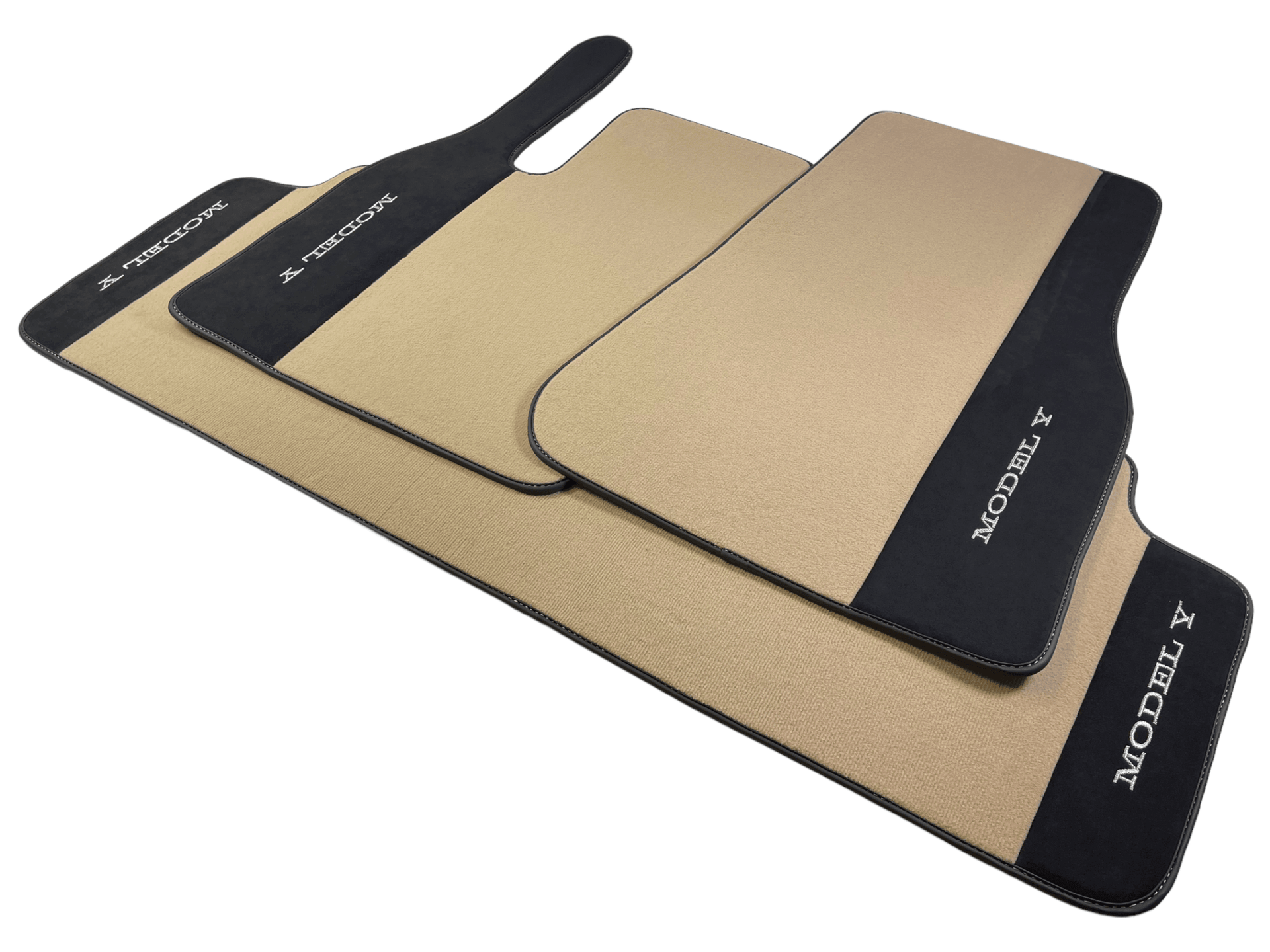 Beige Floor Mats For Tesla Model Y With Alcantara Leather - AutoWin