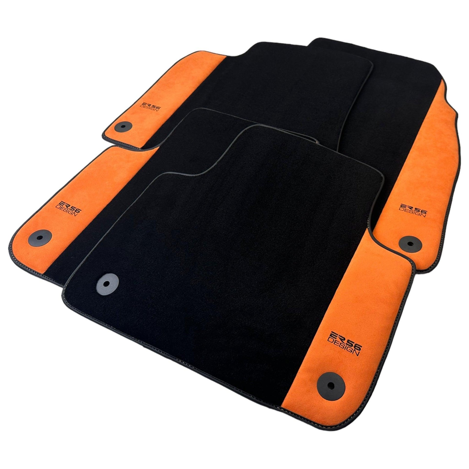 Black Floor Mats for Audi Q5 FY Hybrid (2017-2023) With Orange Alcantara | ER56 Design - AutoWin