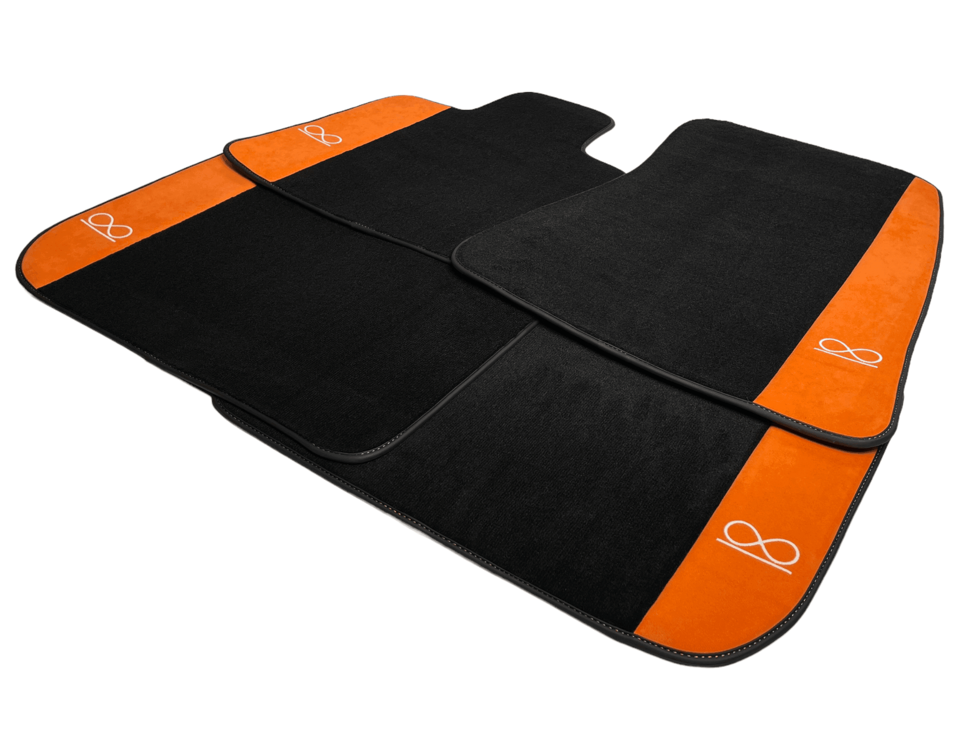 Black Floor Mats For Rolls Royce Black Badge Cullinan Orange Alcantara Leather - AutoWin