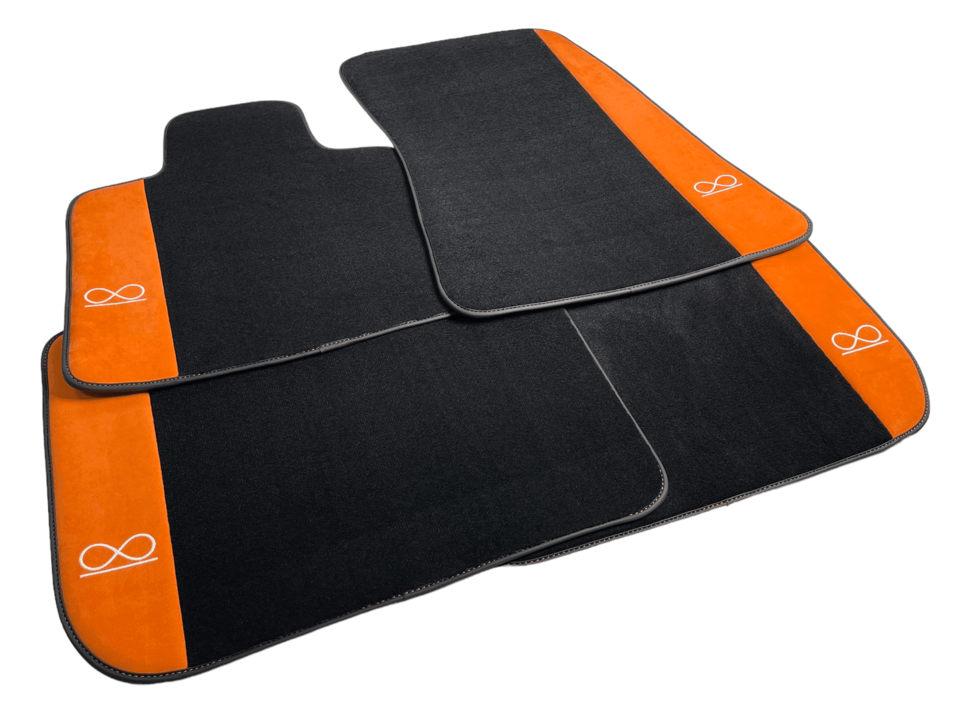 Black Floor Mats For Rolls Royce Black Badge Cullinan Orange Alcantara Leather - AutoWin