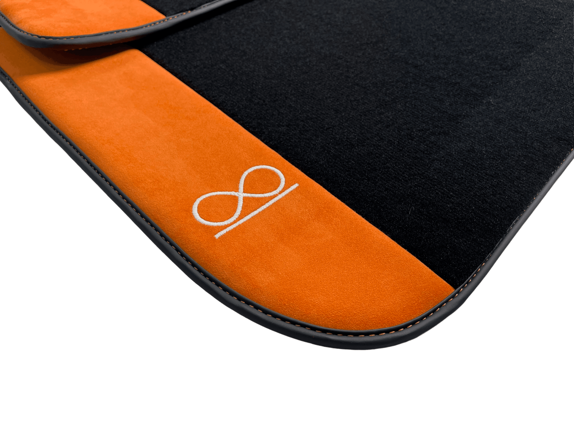 Black Floor Mats For Rolls Royce Shadow 1965-1977 With Orange Alcantara Leather - AutoWin