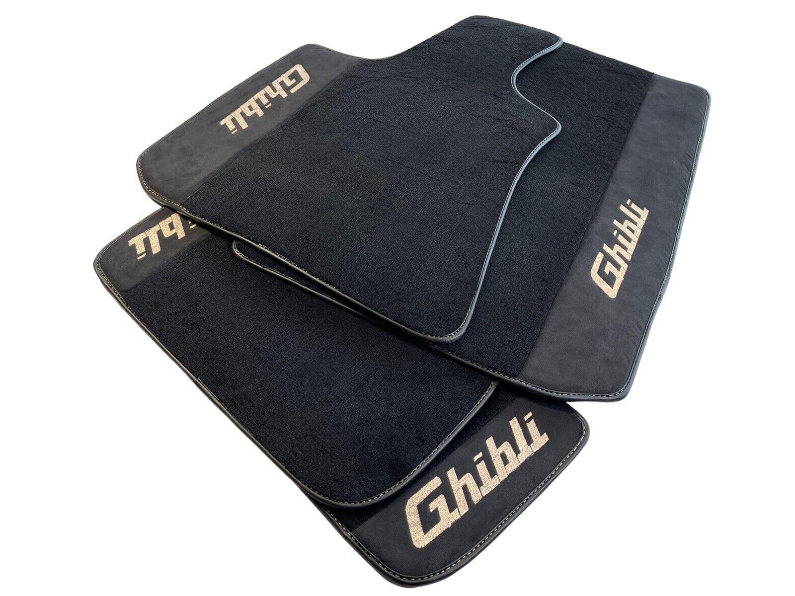 Floor Mats For Maserati Ghibli 2013-2022 Black With Alcantara Leather - AutoWin
