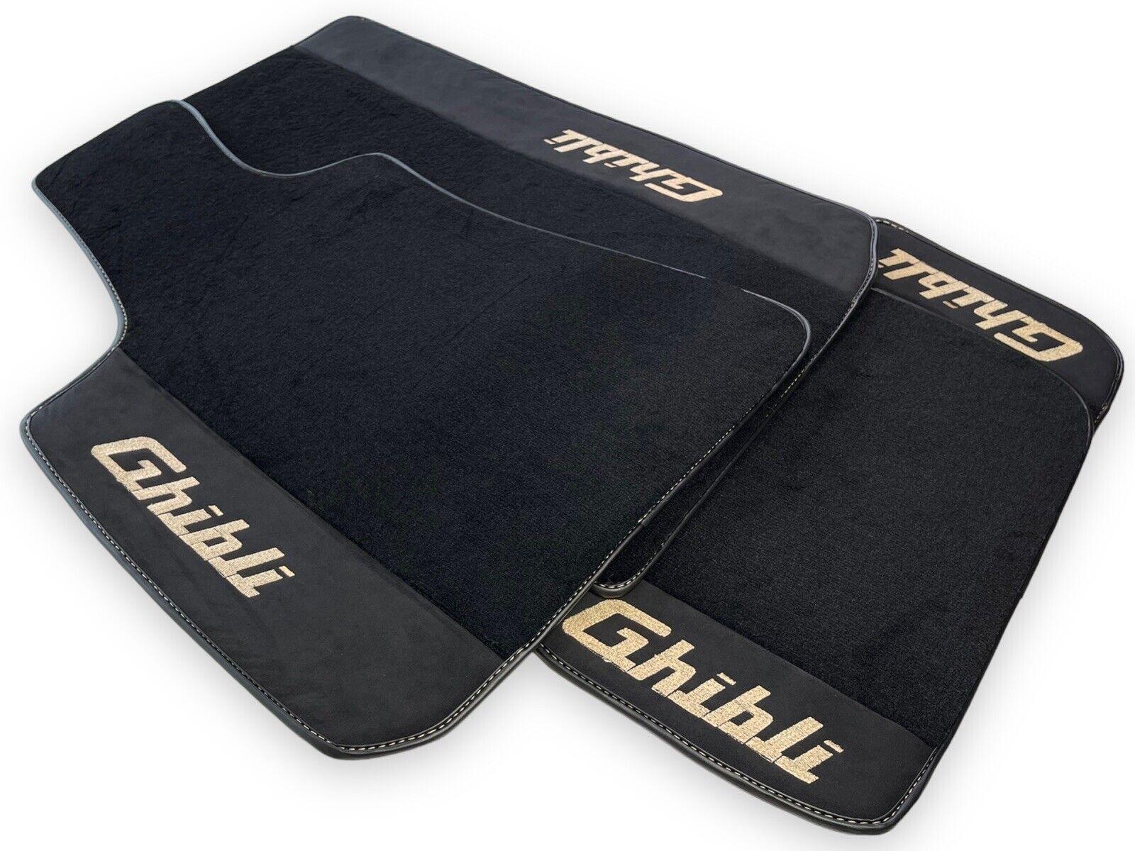 Floor Mats For Maserati Ghibli 2013-2022 Black With Alcantara Leather - AutoWin
