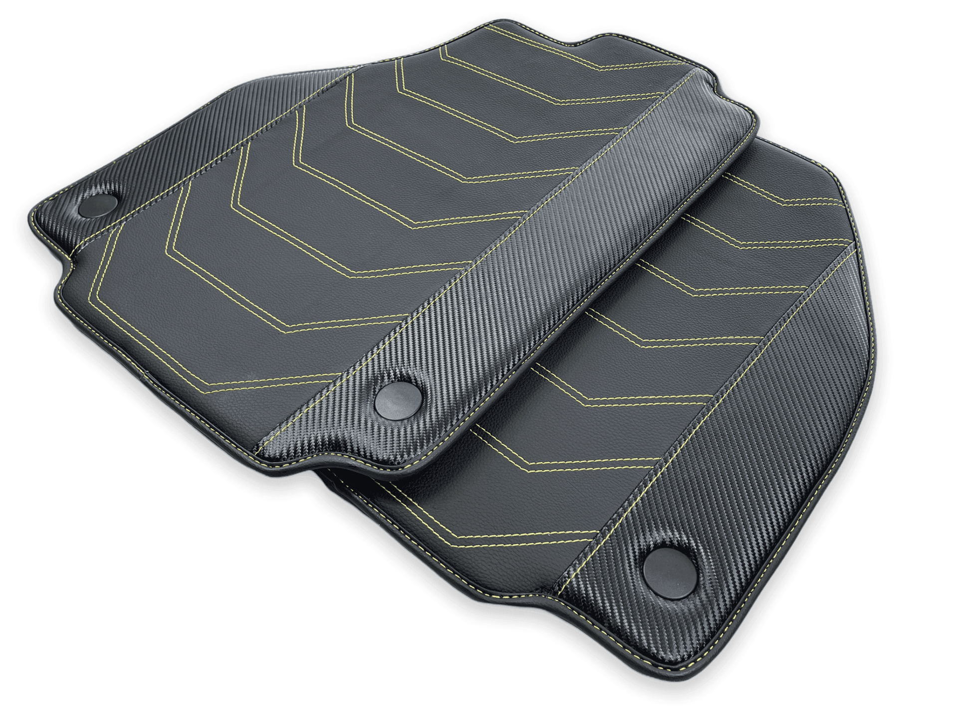 Leather Floor Mats For Ferrari 458 Italia 2009-2015 Black With Yellow Sewing - AutoWin