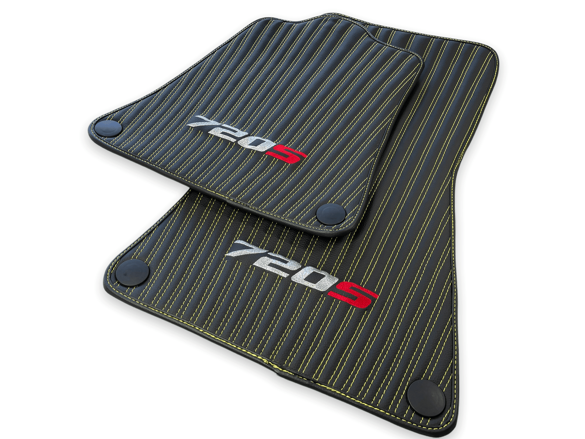 Leather Floor Mats For McLaren 720S Black Tailored Yellow Sewing - AutoWin