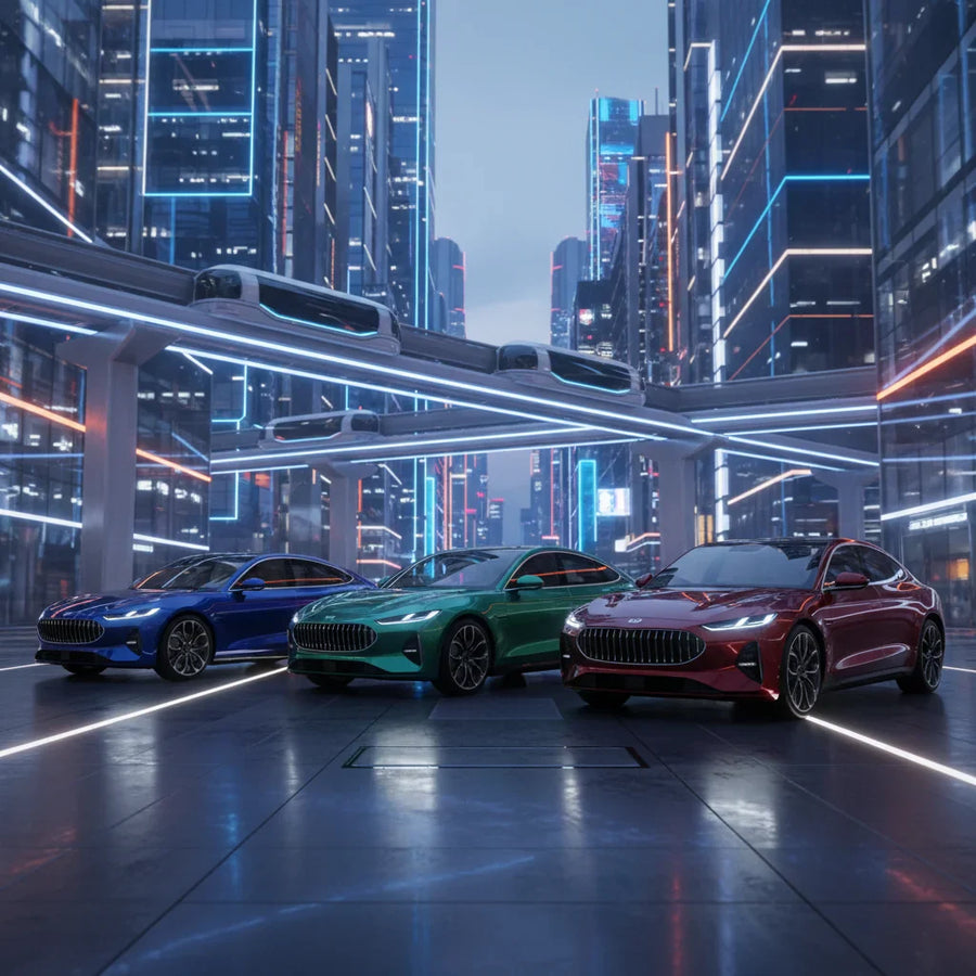 Editorial photo-realistic HERO image for automotive news (2026-04-25). Feature Denza vehicles specifically Z9 GT EV. Scene: The sleek Denza Z9 GT EV p