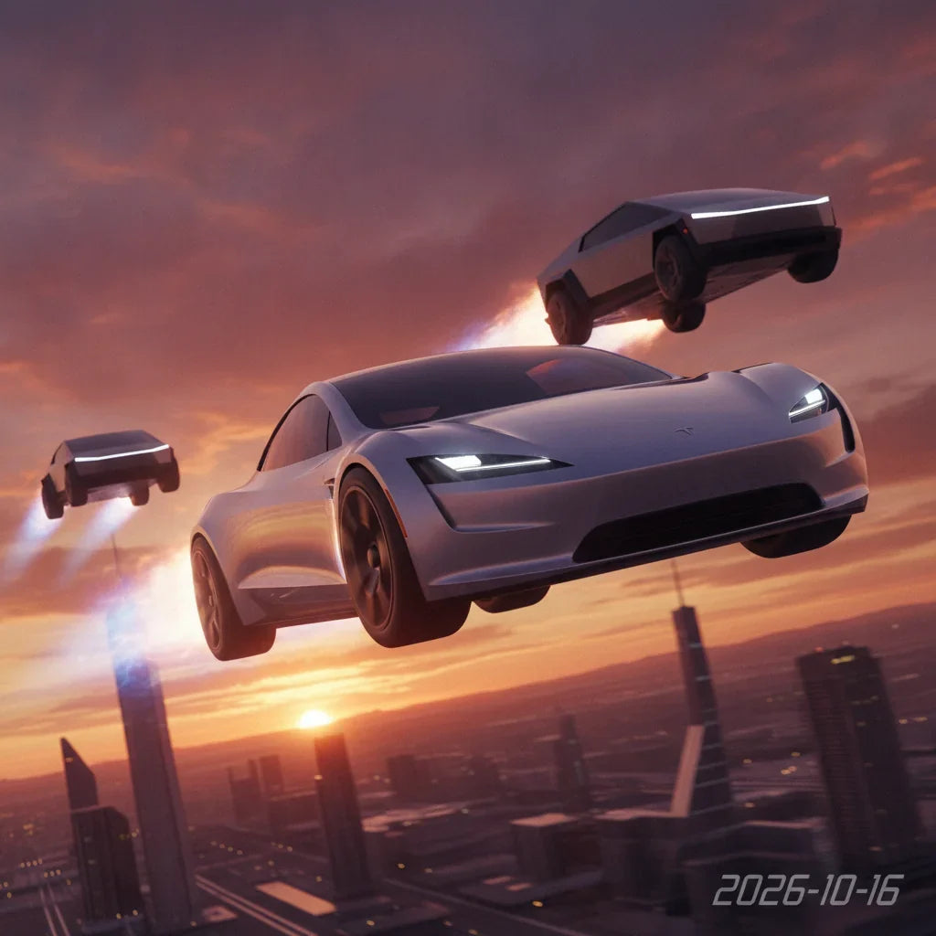 Editorial photo-realistic HERO image for automotive news (2026-10-16). Feature Tesla vehicles specifically Tesla Roadster. Scene: The Tesla Roadster d