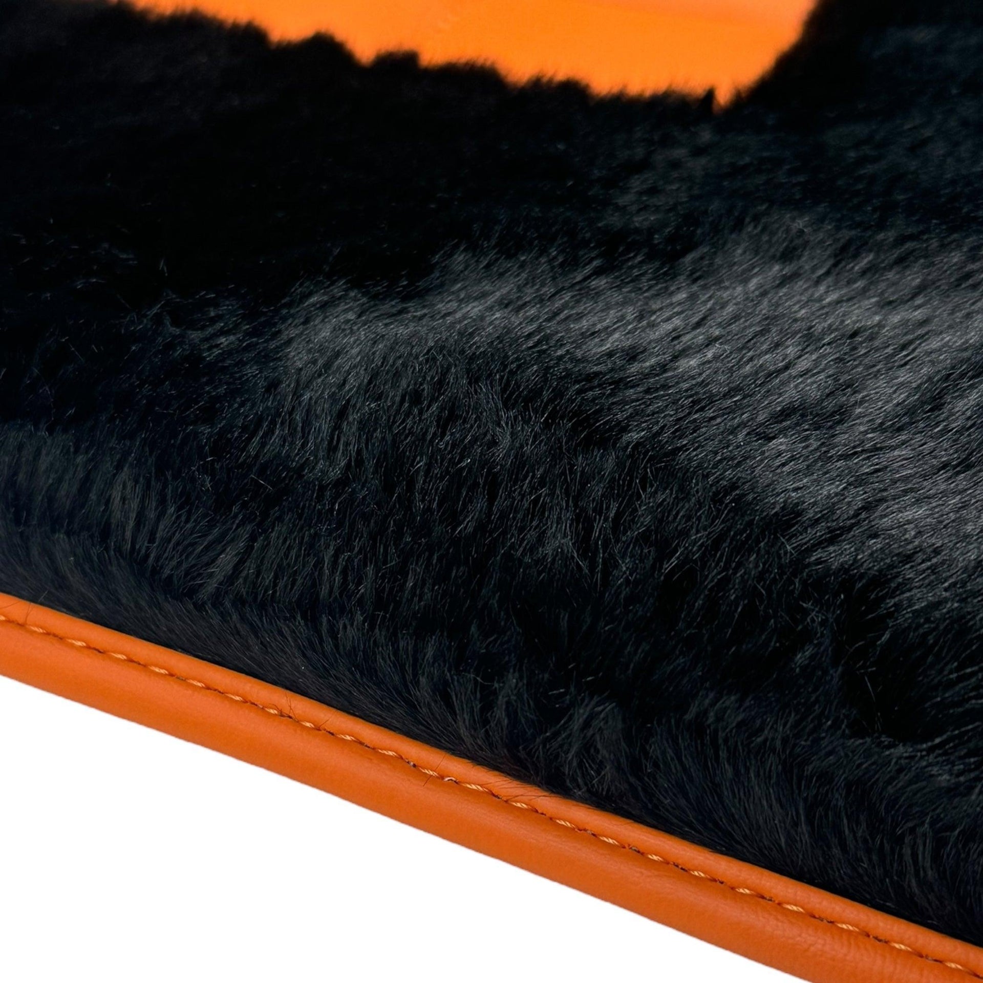 Black Sheepskin Floor Mats for Rolls-Royce Phantom VIII (2017-2024) Orange Leather Trim - AutoWin