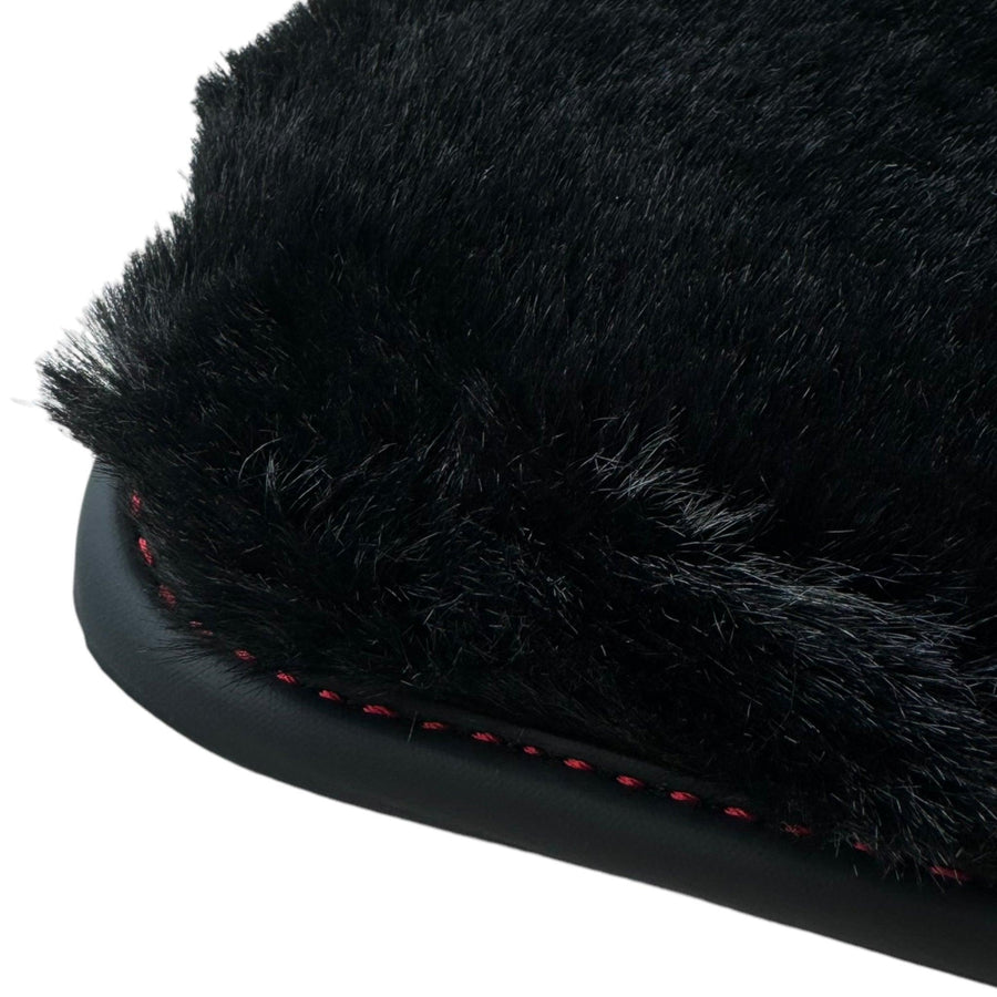 Black Sheepskin Floor Mats for Ferrari Roma (2021-2024) with Leather - AutoWin