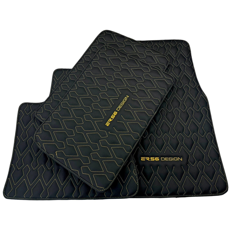 Black Leather Floor Mats for Rolls-Royce Phantom VIII (2017-2024) ER56 Design - AutoWin