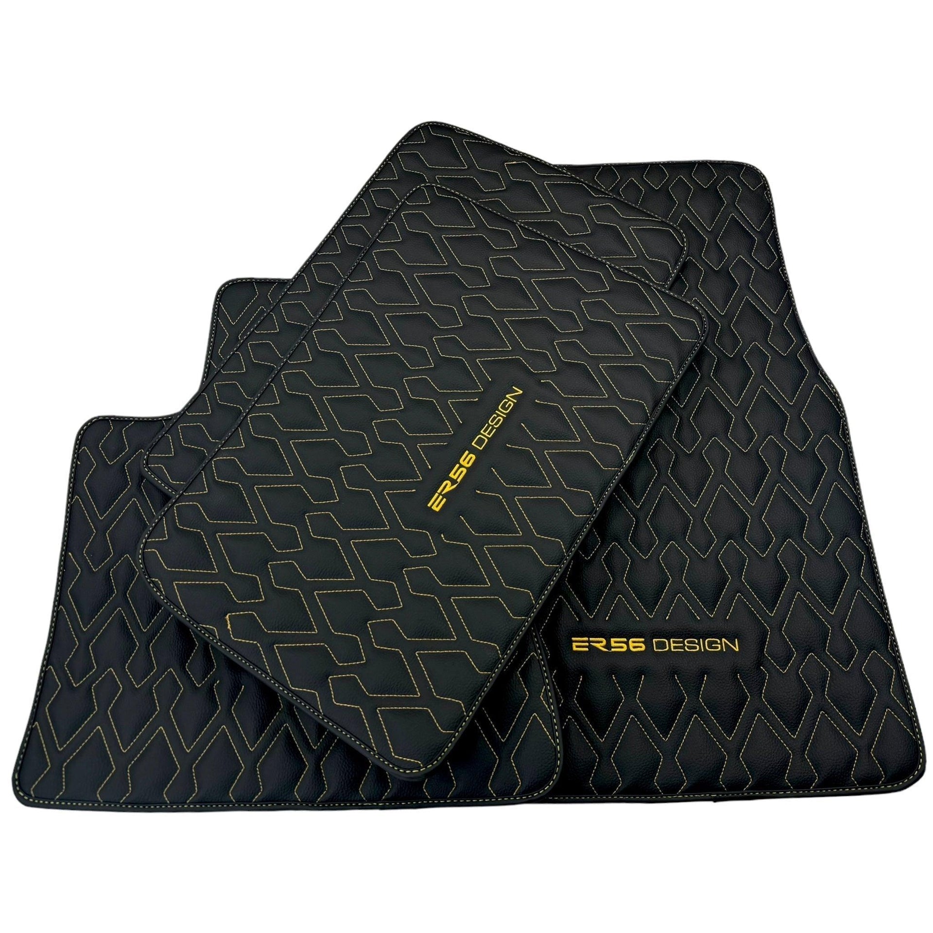 Black Leather Floor Mats for Rolls-Royce Shadow (1965-1977) ER56 Design - AutoWin