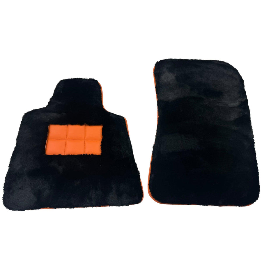 Black Sheepskin Floor Mats for Rolls-Royce Phantom Drophead Coupe (2007-2016) Orange Leather Trim - AutoWin