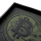 Black Leather Bitcoin Inspired Wall Art: Embroidered Green Stitch Luxury Decor - AutoWin